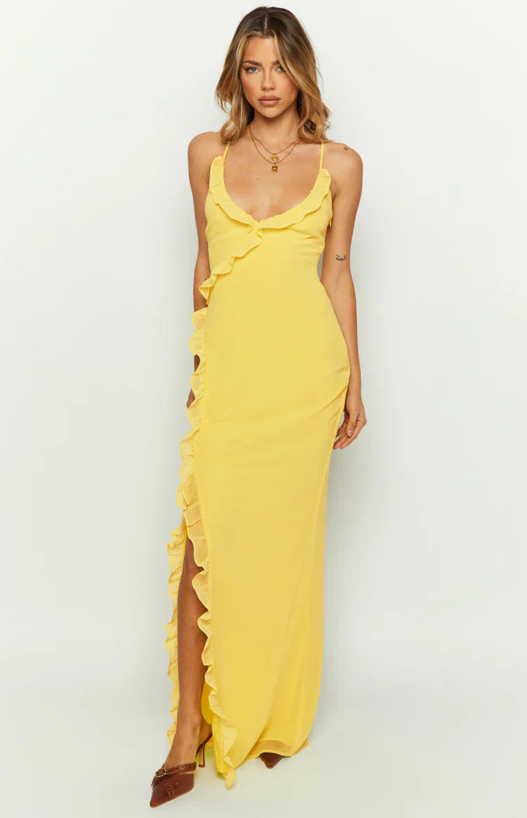 Nahanee Ruffle Maxi Dress | Yellow