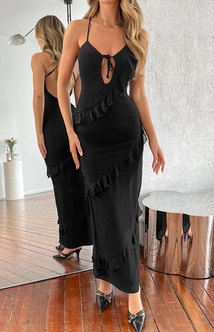 Naomi Chiffon Maxi Dress | Black