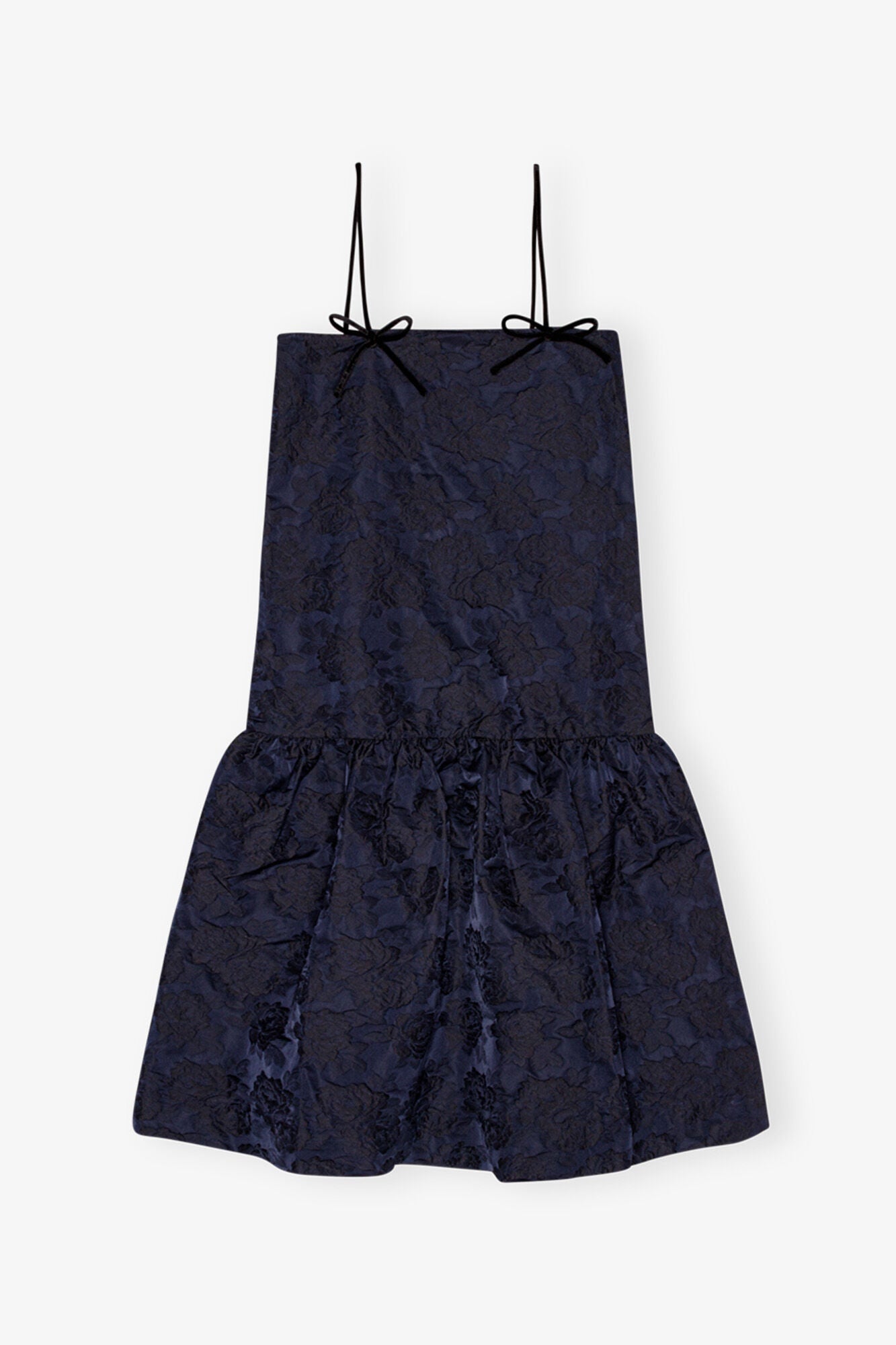 Navy Blue Botanical Jacquard Strap Midi Dress | Peacoat