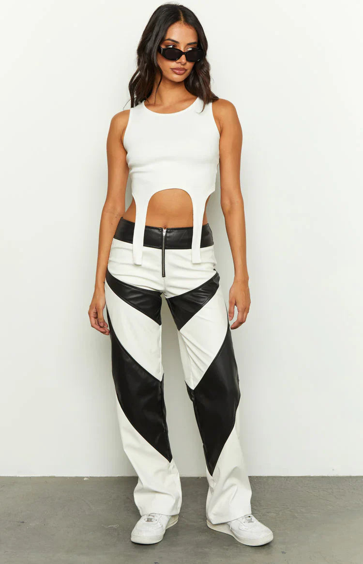 Night Rider PU Contrast Pants | White