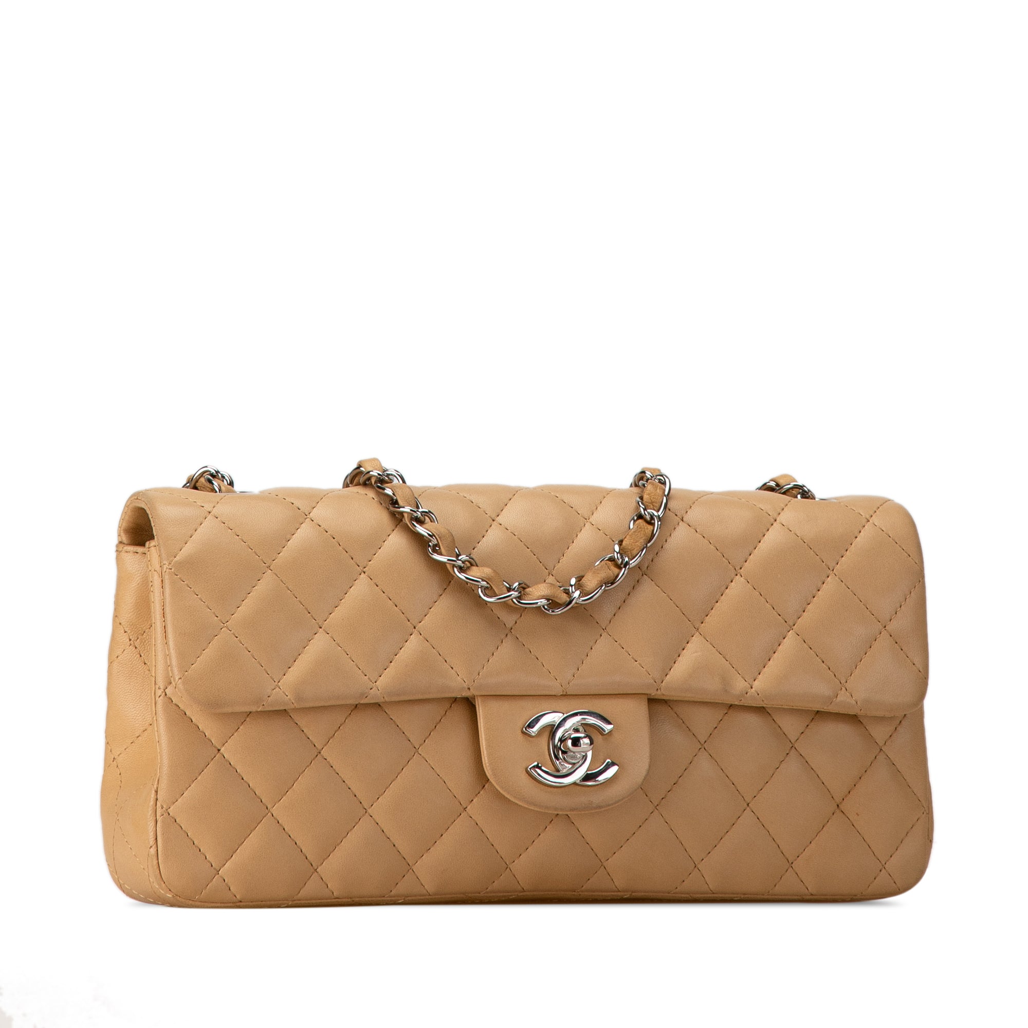 Chanel | Pre-Owned CC Lambskin East West Single Flap | Brown/Beige