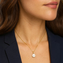 Round Pendant Necklace - Diamond Accent | 14K Yellow Gold | White Freshwater Pearl | 8mm - 9mm | 18