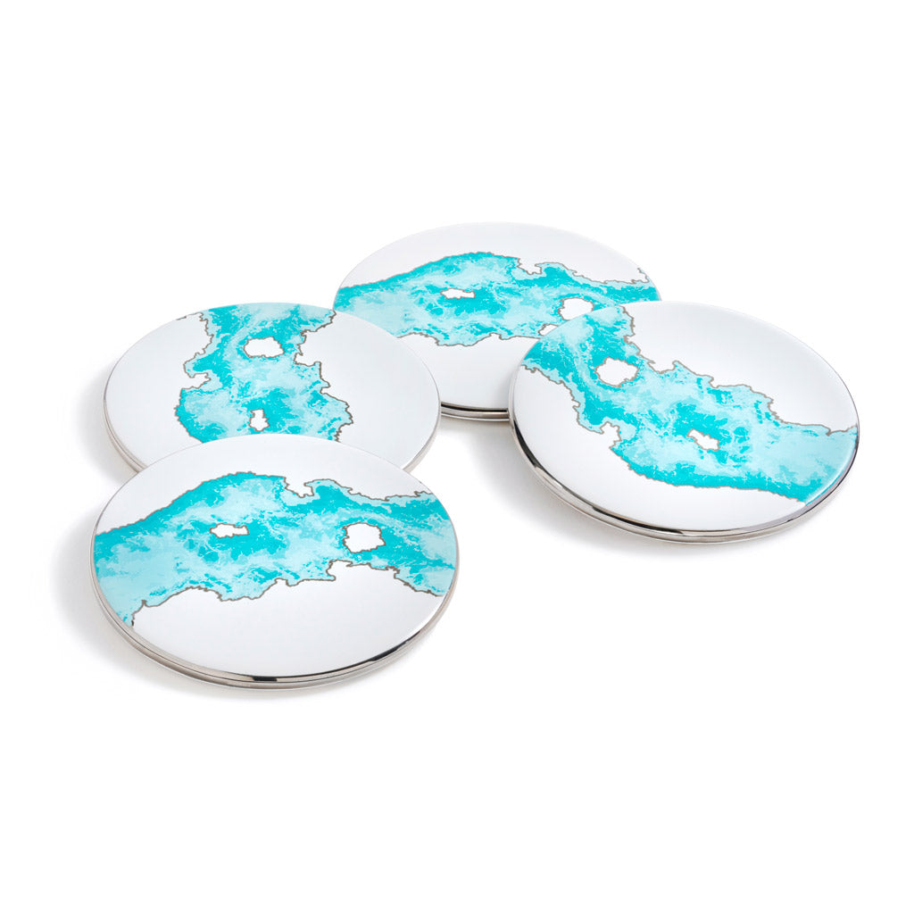 Talianna Ocean Coasters | Aqua & Silver | Set of 4