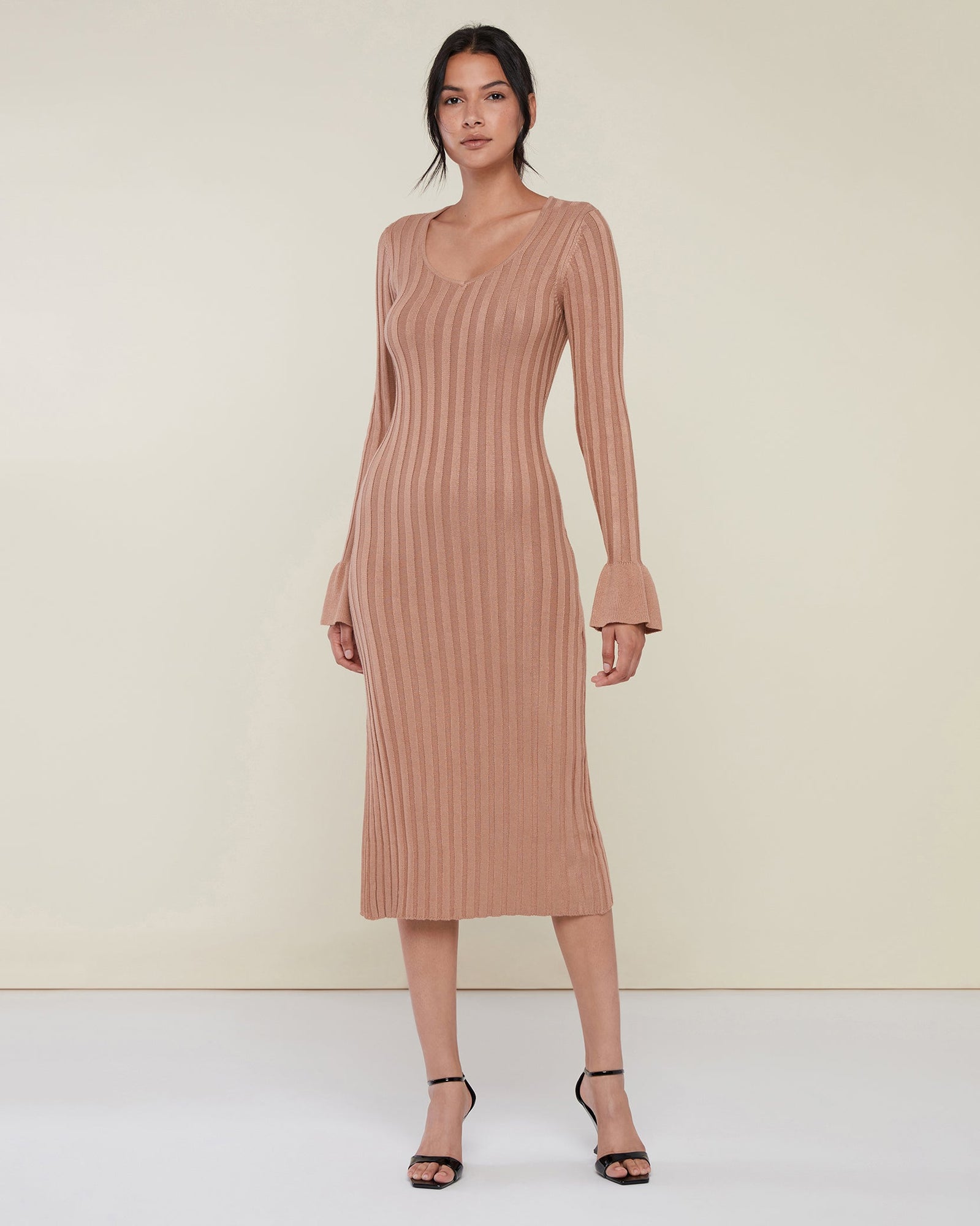 Wide Rib Sweater Dress | Camel