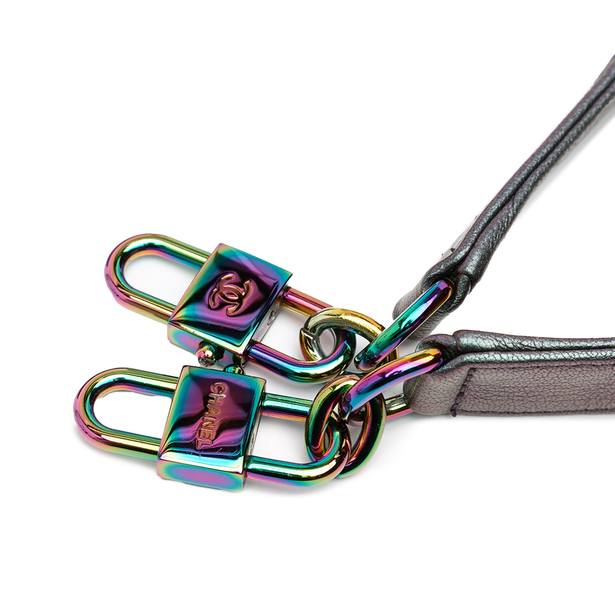 Chanel | Pre-Owned Small Iridescent Goatskin Double Carry Waist Chain Flap | Purple