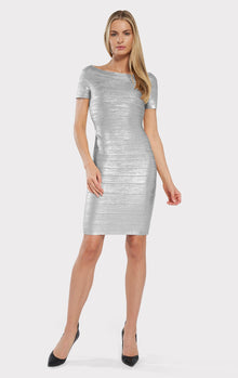 Off-Shoulder Bandage Dress Foil | Silver Foil