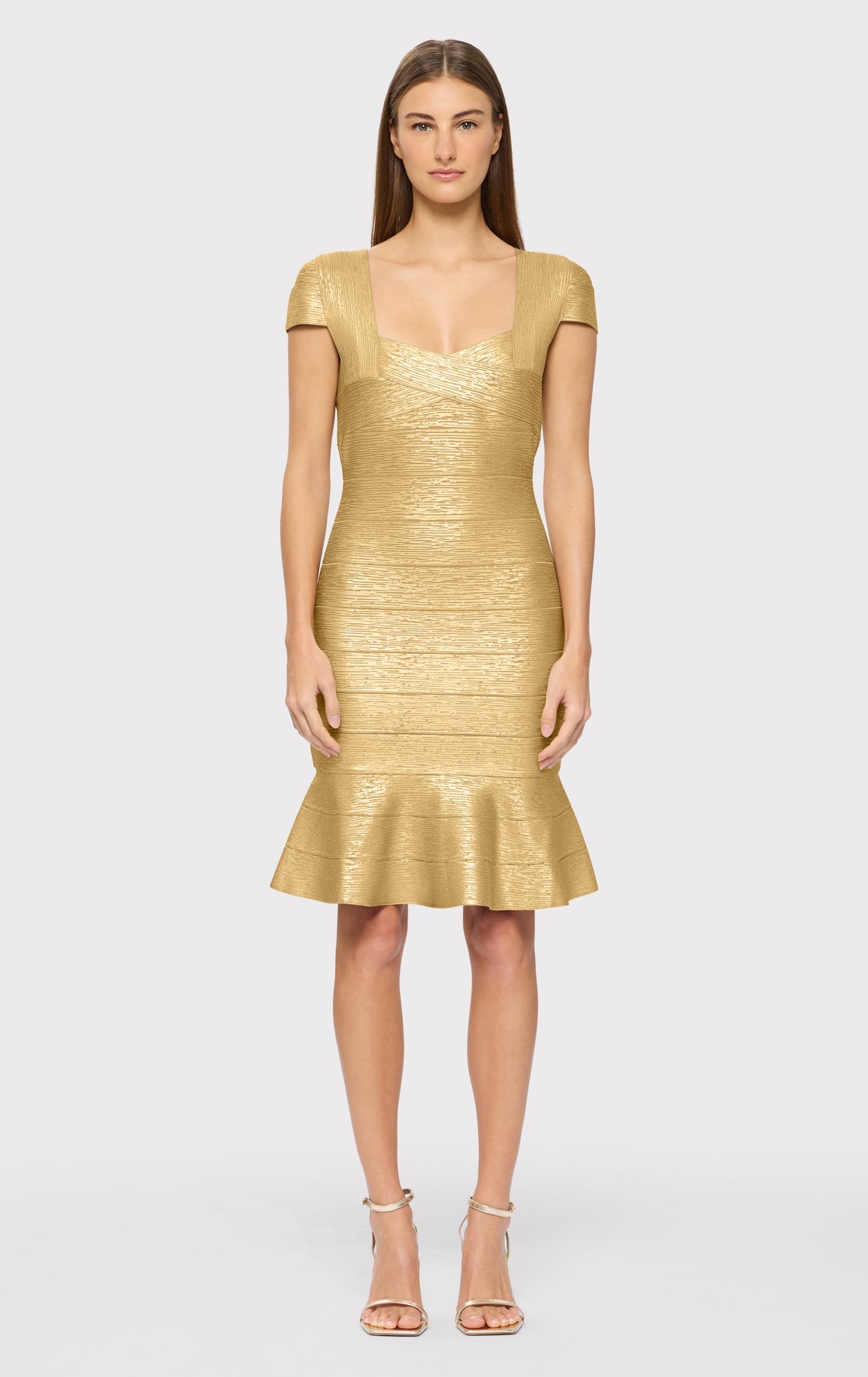 Foil Cap Sleeve Flare Skirt | Gold Foil