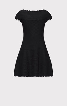 Off-Shoulder Flair Skirt Dress | Black