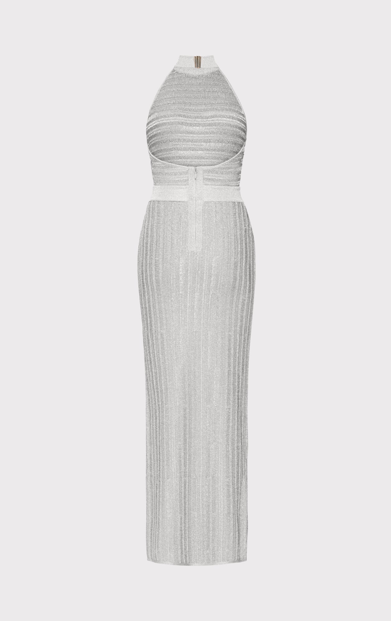 Lurex Eyelash Mock Neck Gown | Metallic Silver