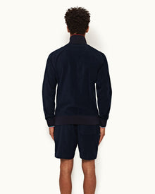 Navy O.B Stripe Tipping Towelling Sweat Shorts | Navy