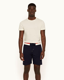 Afador Stripe Navy Classic Fit Stripe Waistband Cotton Sweat Shorts | Navy