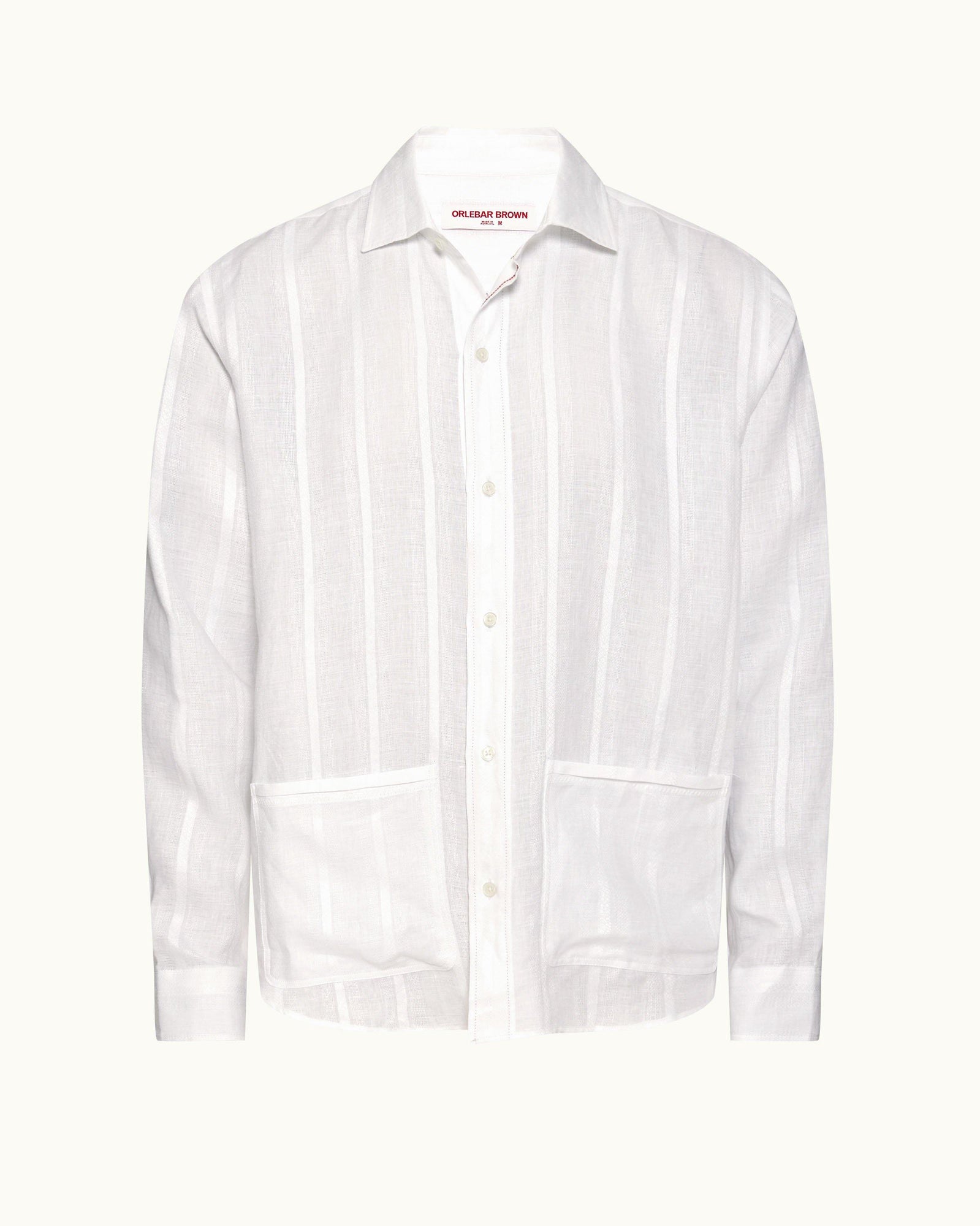 Tonal Waffle Stripe Linen Resort Overshirt Woven In Italy in White colour | White
