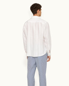 Tonal Waffle Stripe Linen Resort Overshirt Woven In Italy in White colour | White