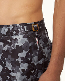 Bulldog Blossom Print Mid-Length Swim Shorts In Piranha Grey | Piranha Grey