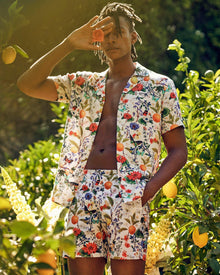 Bulldog Almond/Multi Botanical Mid-Length Swim Shorts | Almond