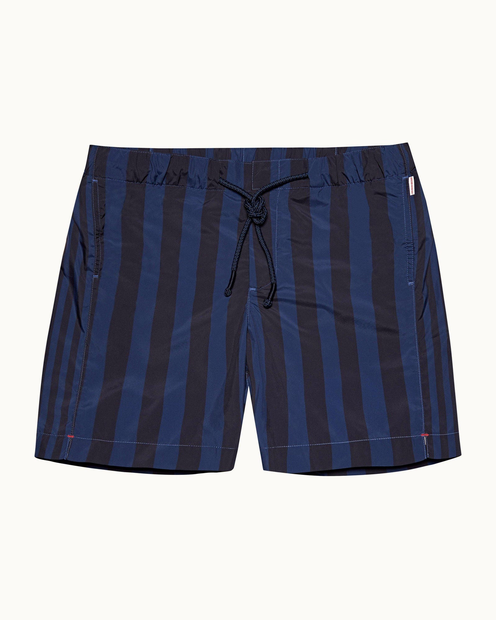 Dark Sapphire Mix Stripe Drawcord Mid-Length Swim Shorts | Dark Sapphire