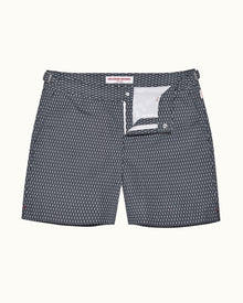 Bulldog Midnight Navy/White Geo Pointpart Mid-Length Swim Shorts | Midnight Navy/White
