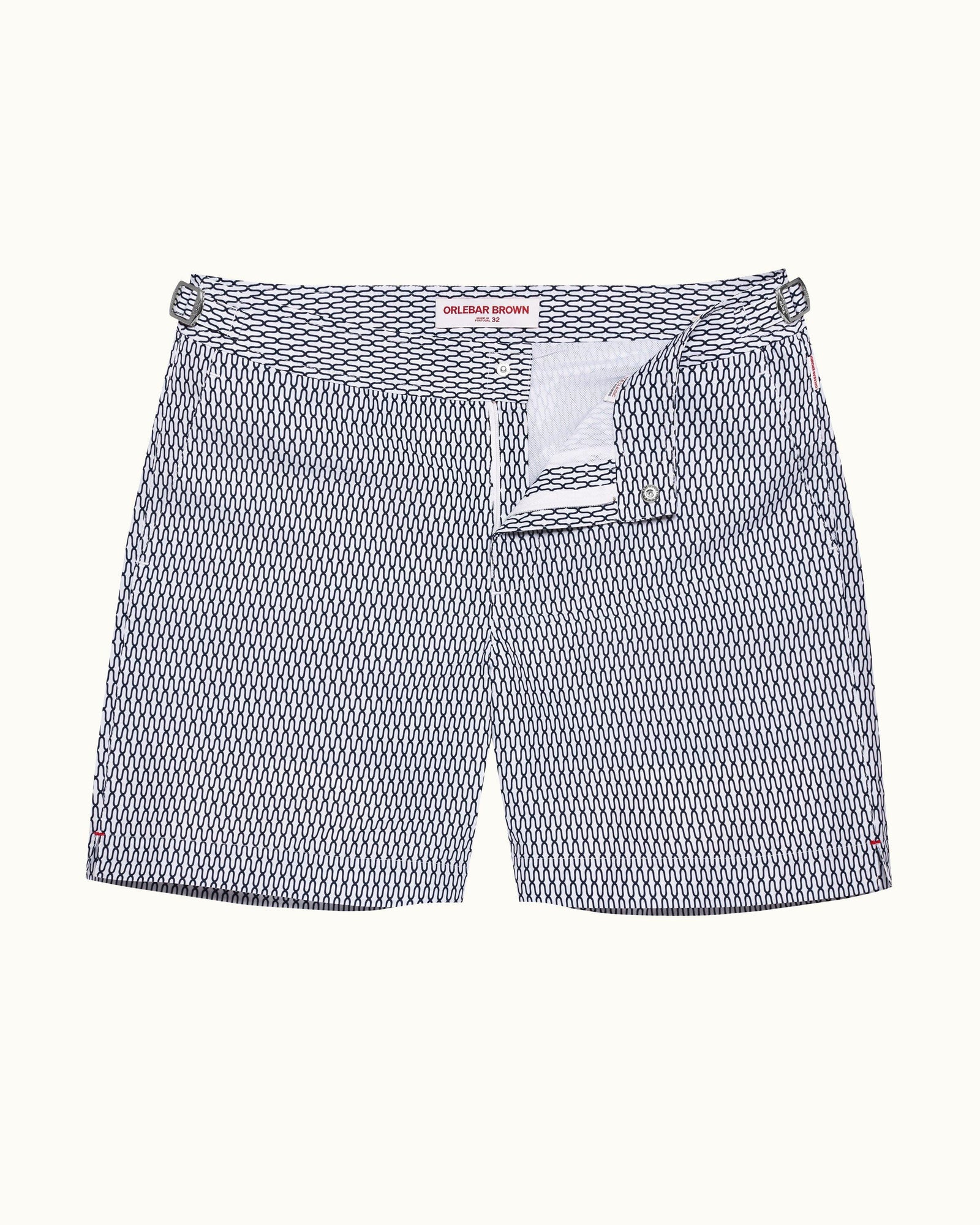 Bulldog White/Midnight Navy Geo Pointpart Mid-Length Swim Shorts | White/Midnight Navy