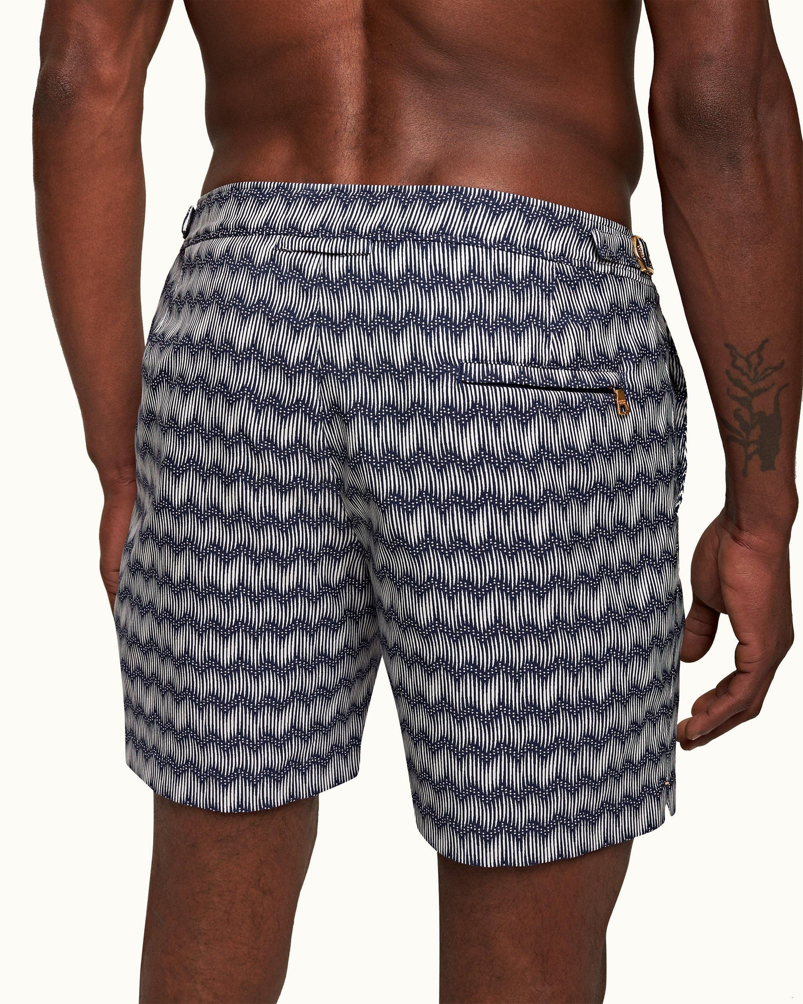 Night Iris/White Jacquard Chevron Mid-Length Swim Shorts | Night Iris/White