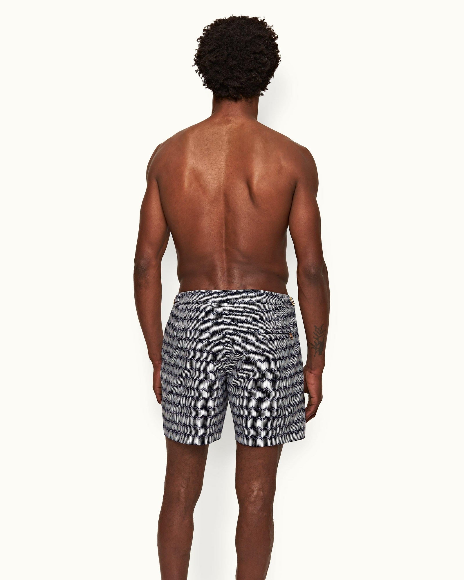 Night Iris/White Jacquard Chevron Mid-Length Swim Shorts | Night Iris/White