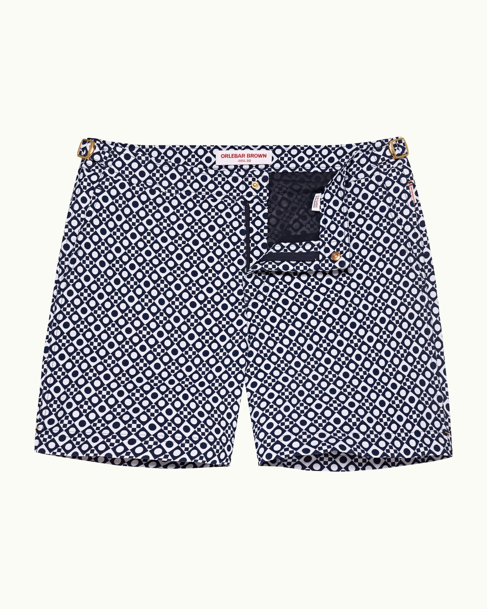 Bulldog Jacquard Domi Jacquard Mid-Length Swim Shorts Woven In Italy in Night Iris/White Sand colour | Night Iris/White Sand
