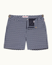 Bulldog Jacquard Flutter Jacquard Mid-Length Swim Shorts Woven In Italy in Night Iris/White Sand colour | Night Iris/White Sand