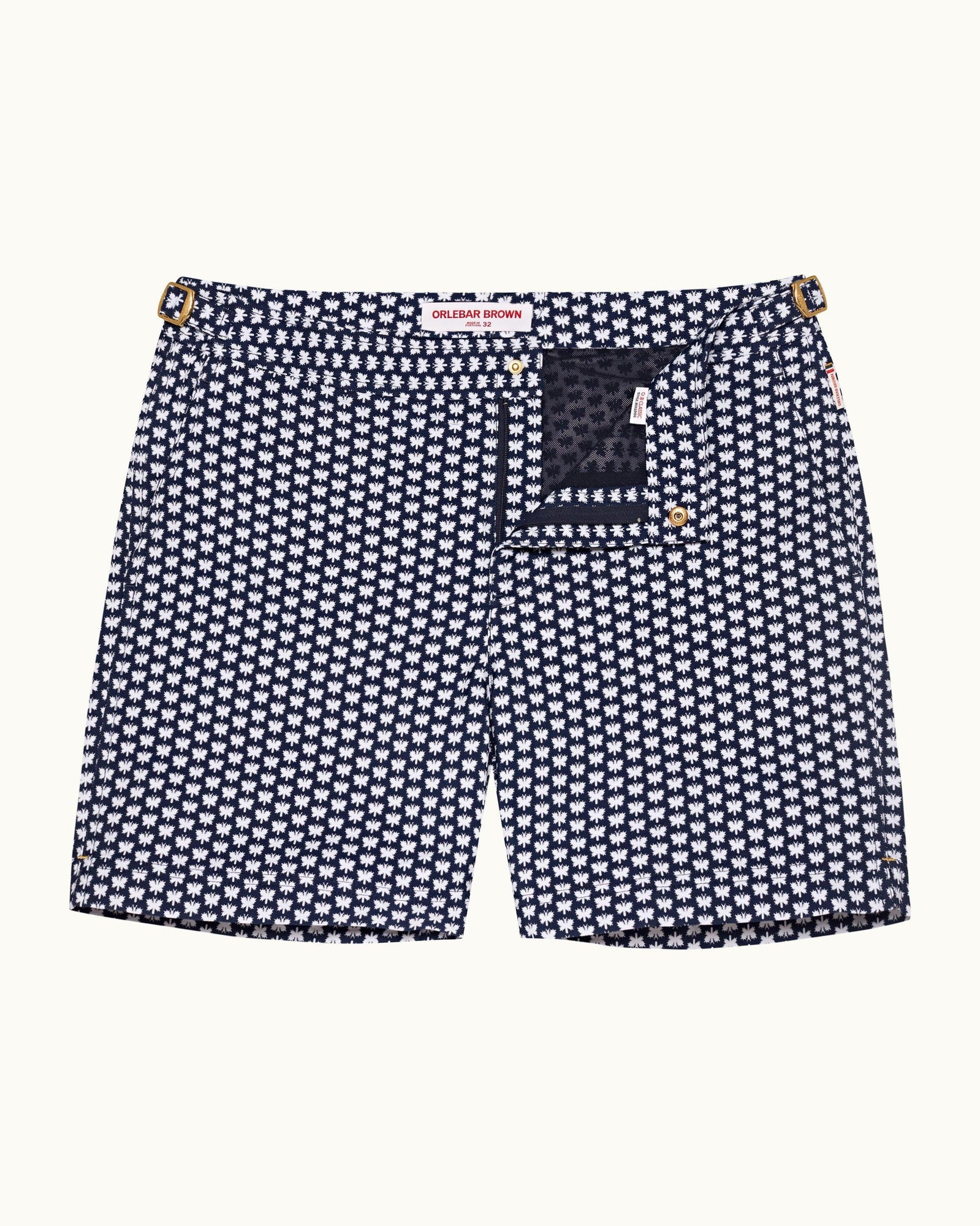Bulldog Jacquard Flutter Jacquard Mid-Length Swim Shorts Woven In Italy in Night Iris/White Sand colour | Night Iris/White Sand