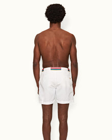 White O.B Stripe Belt Mid-Length Swim Shorts | White