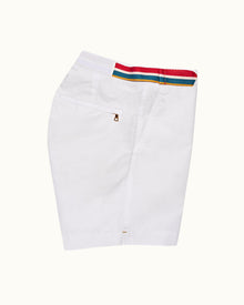 White O.B Stripe Belt Mid-Length Swim Shorts | White