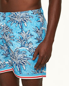Bulldog Bright Wish Blue Palm Border Mid-Length Swim Shorts | Bright Wish Blue