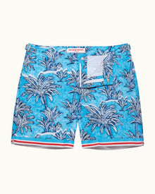 Bulldog Bright Wish Blue Palm Border Mid-Length Swim Shorts | Bright Wish Blue