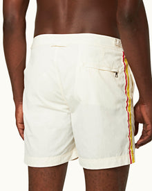 Bulldog White Sand Palm Stripe Tape Mid-Length Swim Shorts | White Sand