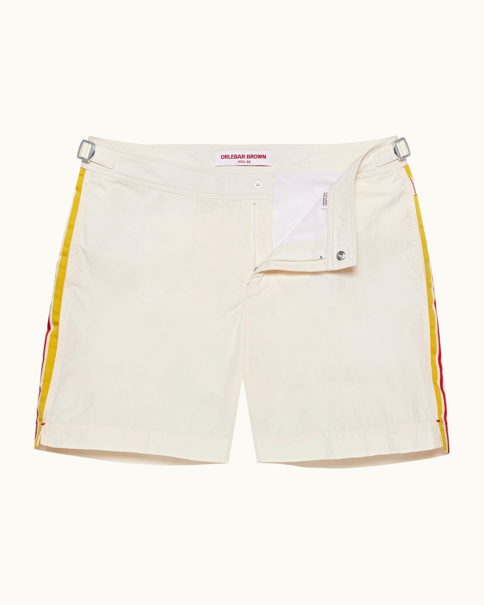 Bulldog White Sand Palm Stripe Tape Mid-Length Swim Shorts | White Sand