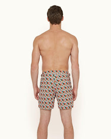 Bulldog Summer Red/Racing Green Reuleaux Print Mid-Length Swim Shorts | Summer Red/Racing Green
