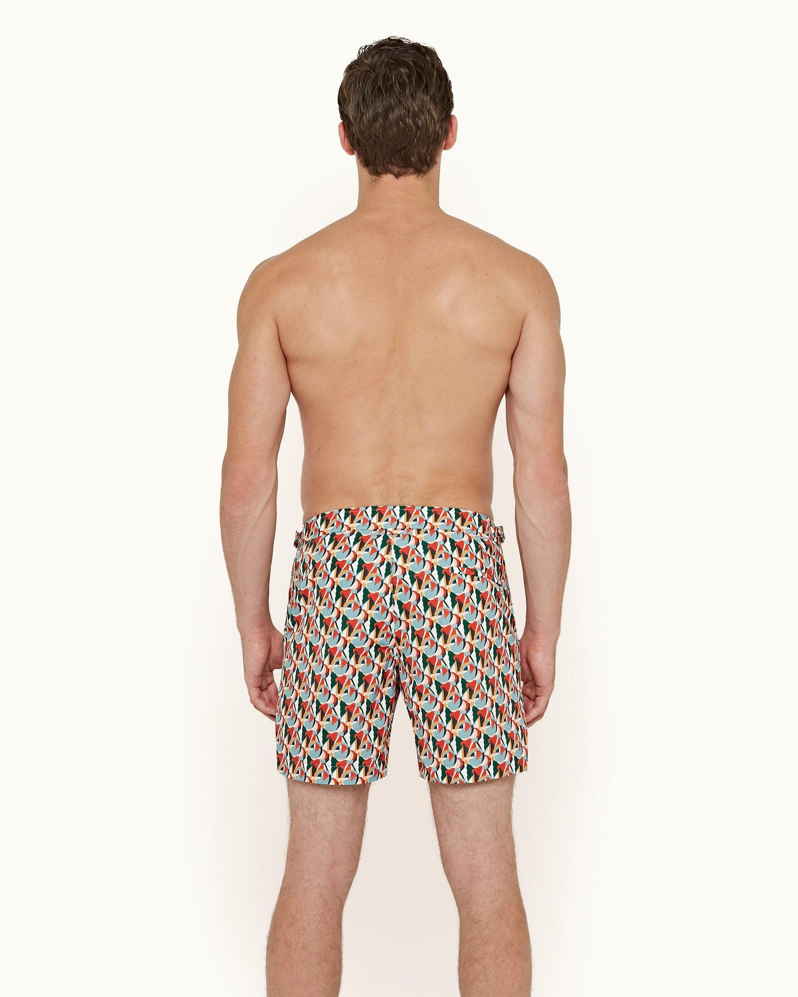 Bulldog Summer Red/Racing Green Reuleaux Print Mid-Length Swim Shorts | Summer Red/Racing Green