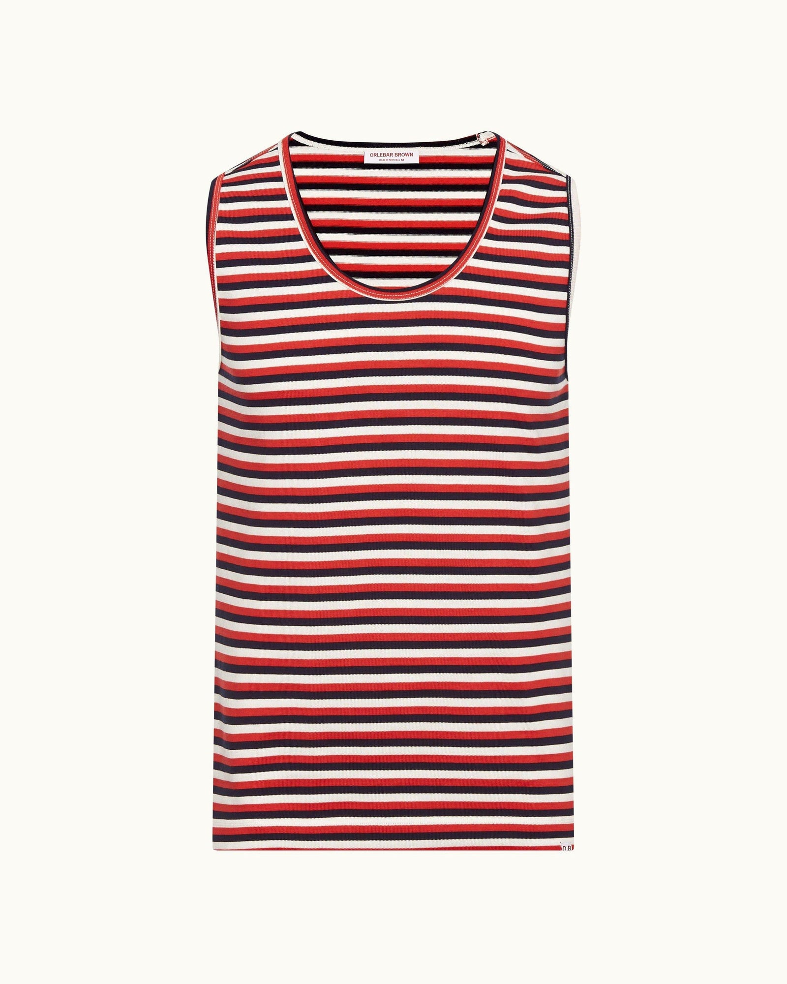 Cherbury Ink/Summer Red/White Sand Stripe Sleeveless Cotton T-shirt | Ink/Summer Red/White Sand