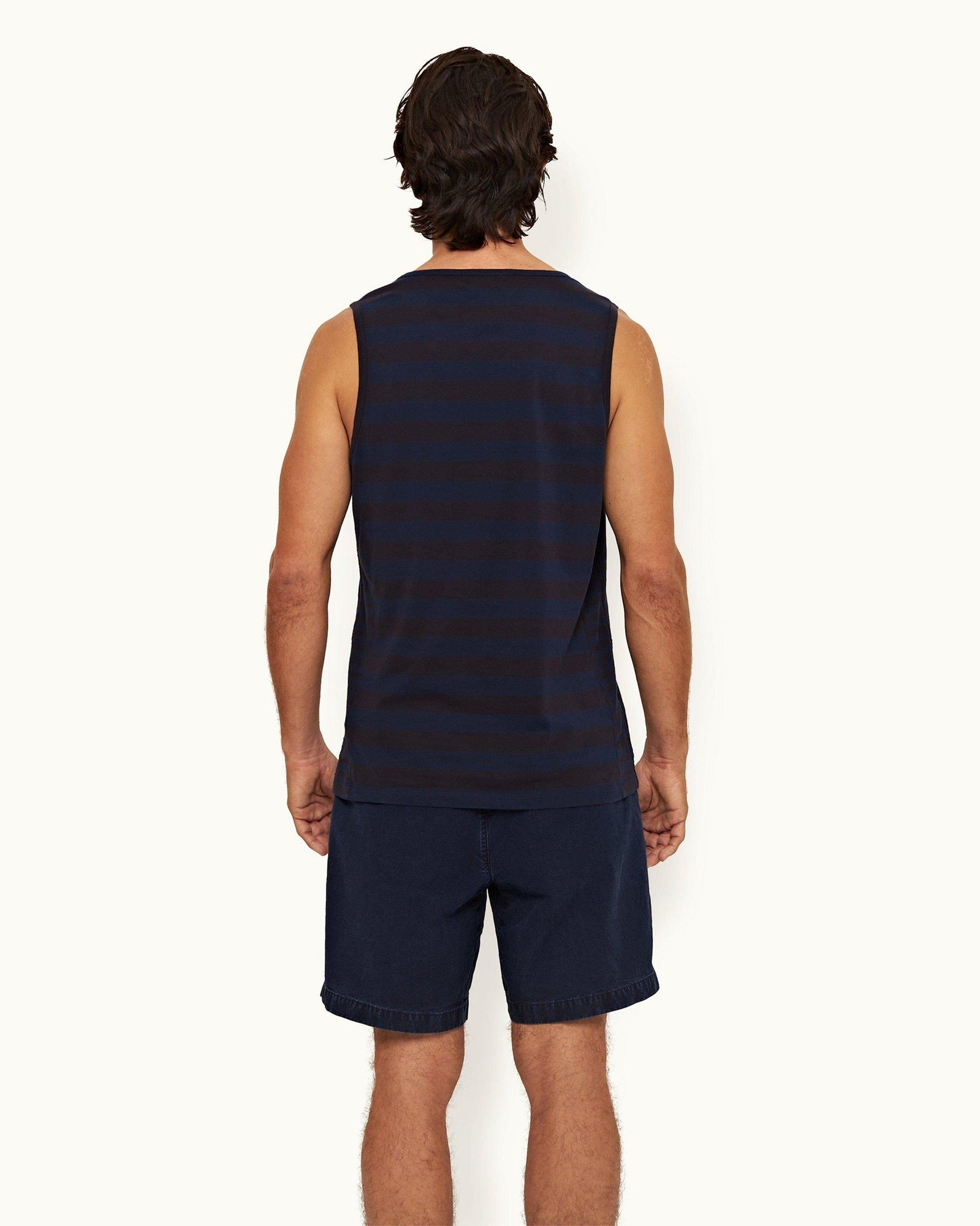 Dark Sapphire Mix Stripe Tailored Fit Organic Cotton Vest | Dark Sapphire