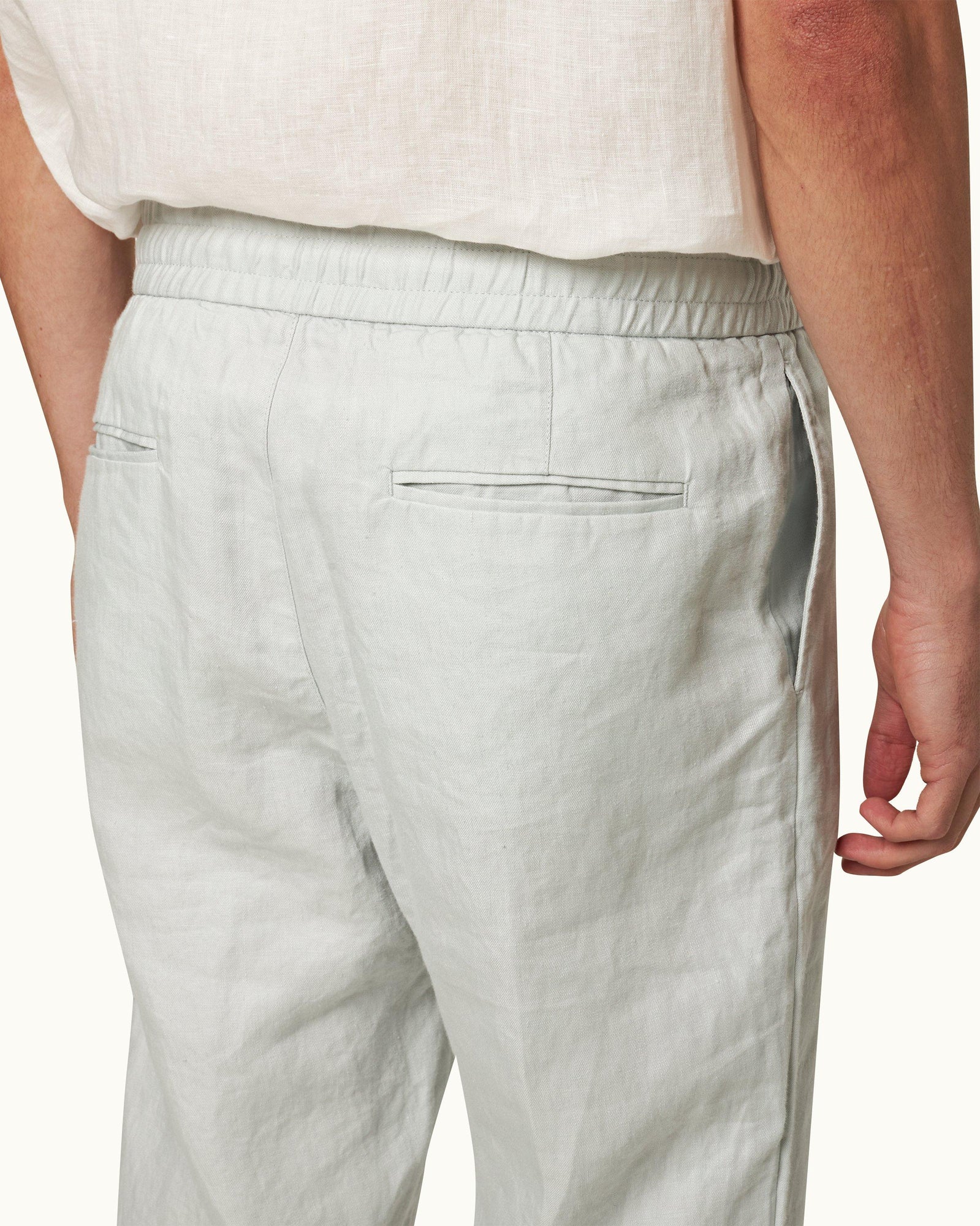 Cornell Linen Tailored Fit Washed Linen Trousers In White Jade Colour | White Jade