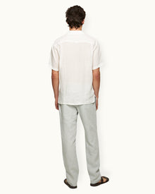 Cornell Linen Tailored Fit Washed Linen Trousers In White Jade Colour | White Jade