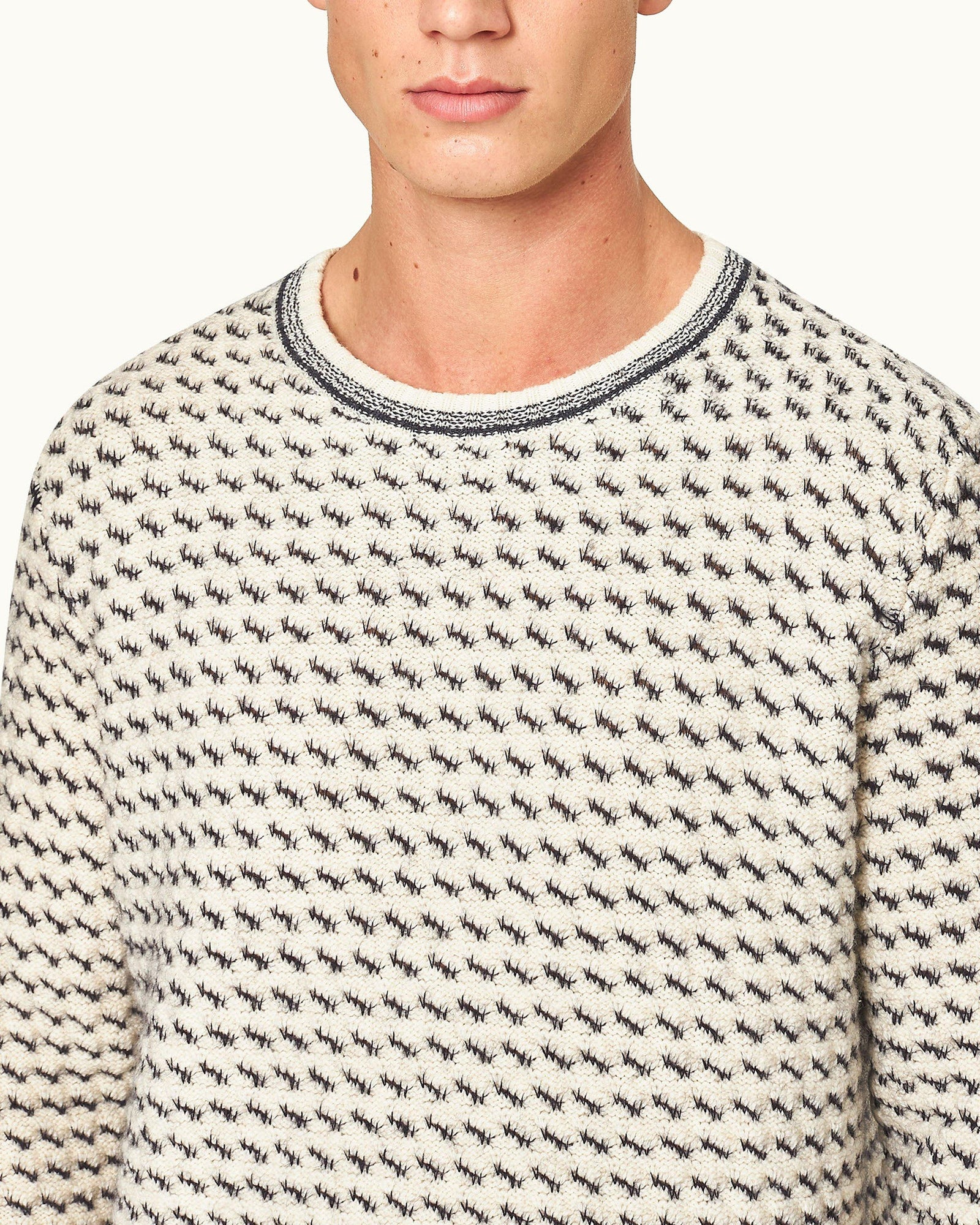 Corrin Azul Blue/Cashew Relaxed Fit Crewneck Mixed Knit Jumper | Azul Blue/Cashew