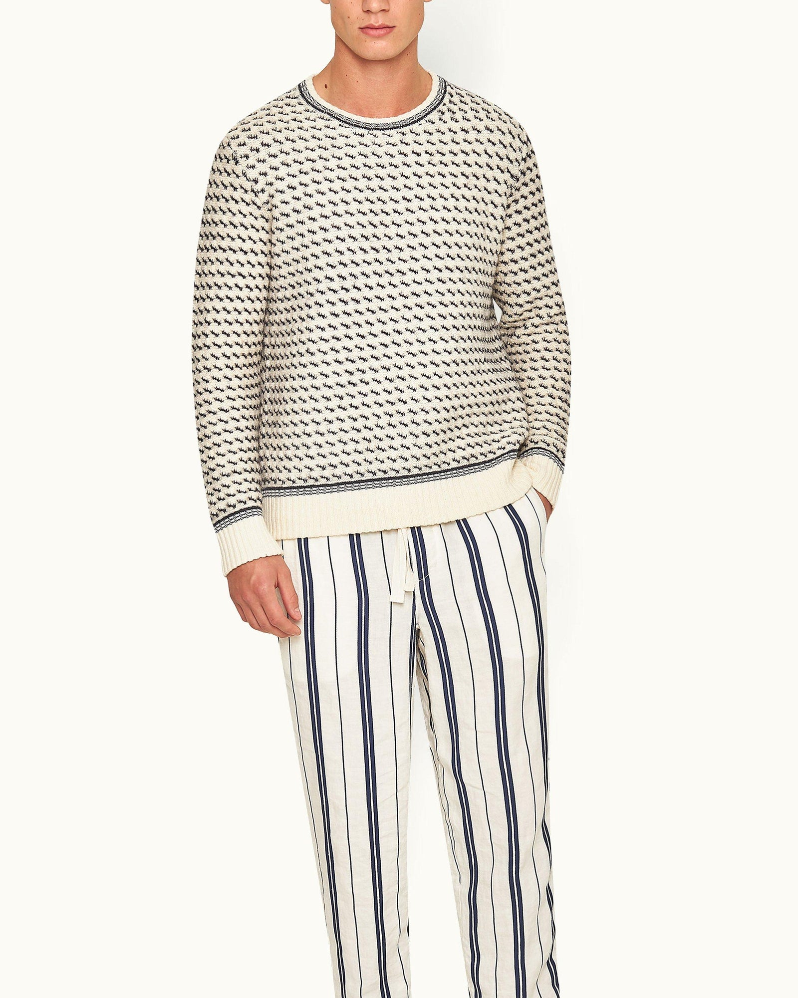 Corrin Azul Blue/Cashew Relaxed Fit Crewneck Mixed Knit Jumper | Azul Blue/Cashew