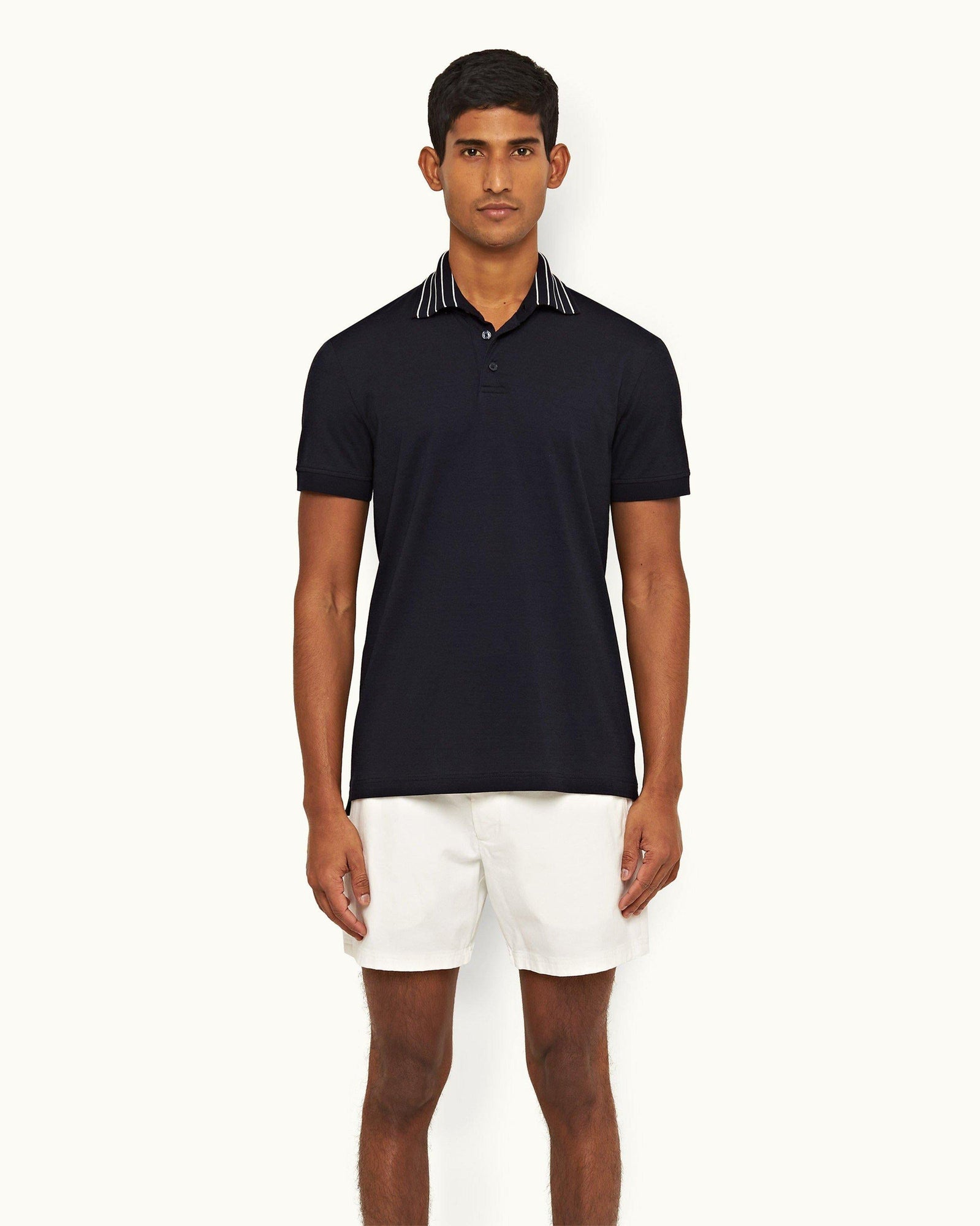 Night Iris Classic Fit Stripe Rib Collar Polo Shirt | Night Iris