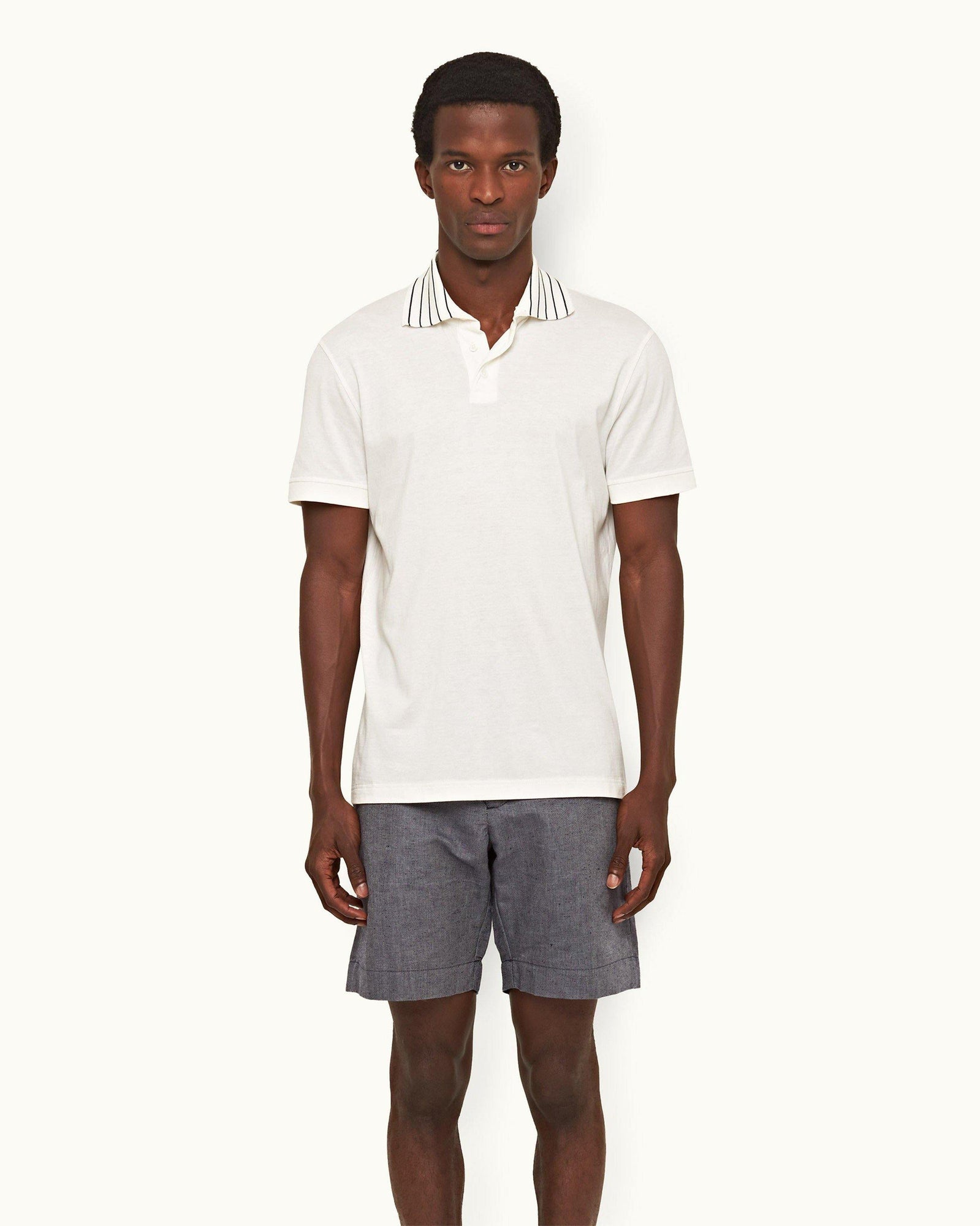 Dominic Stripe Sea Mist Classic Fit Stripe Rib Collar Polo Shirt | Sea Mist
