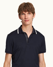Dominic Night Iris Tipping Collar Knit Polo Shirt | Night Iris