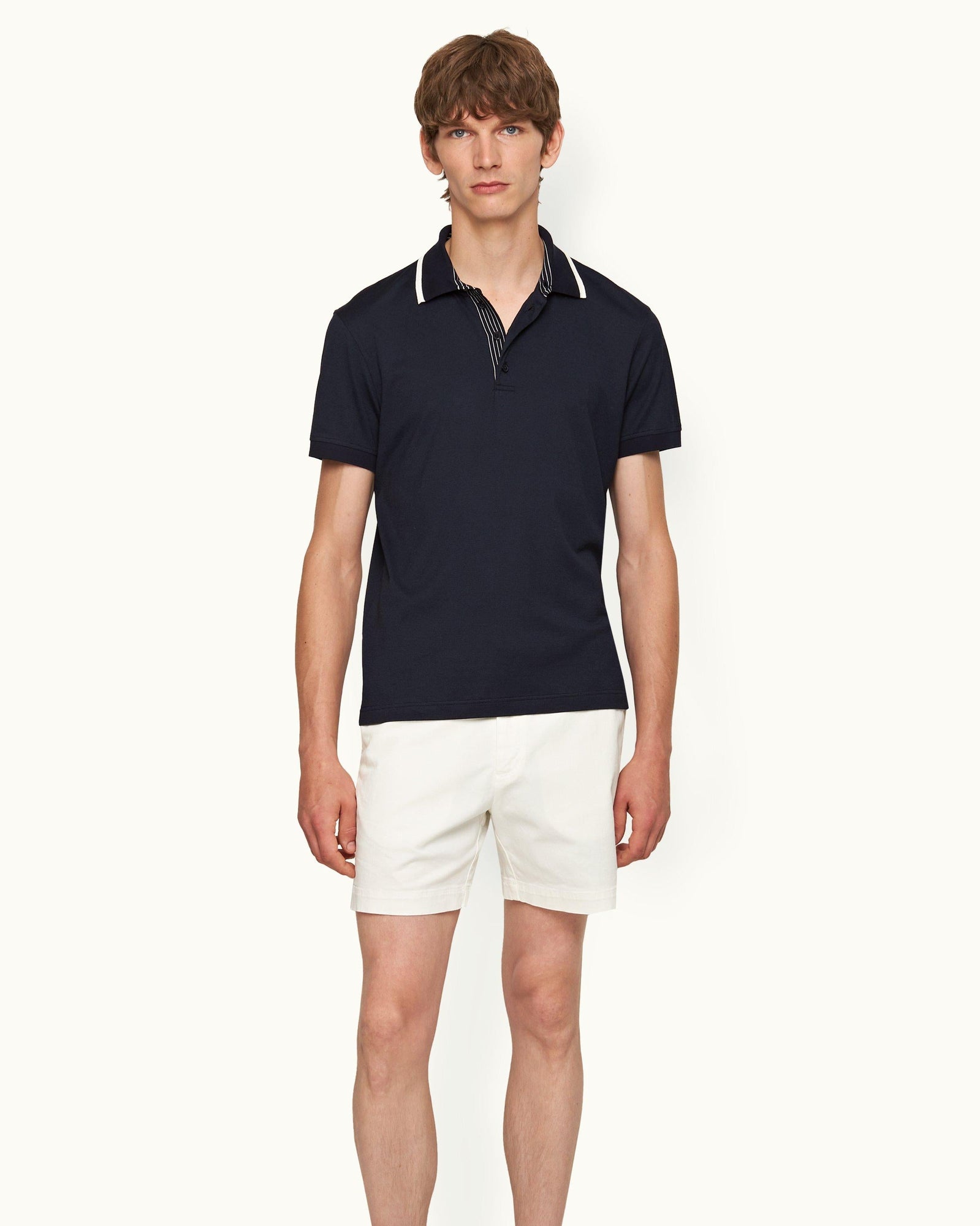 Dominic Night Iris Tipping Collar Knit Polo Shirt | Night Iris