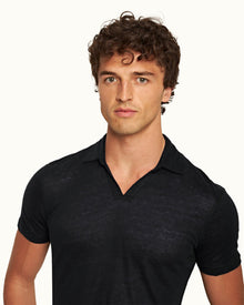 Felix Night Iris Short Resort Collar Short-Sleeve Linen Polo Shirt | Night Iris