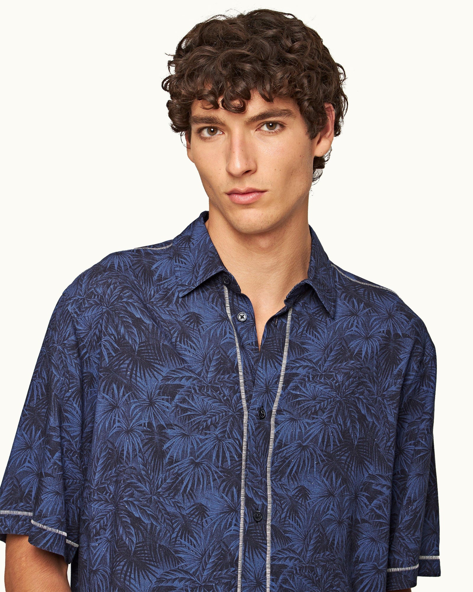 Fielder Midnight Navy Palmed Classic Collar Easy Fit Shirt | Midnight Navy