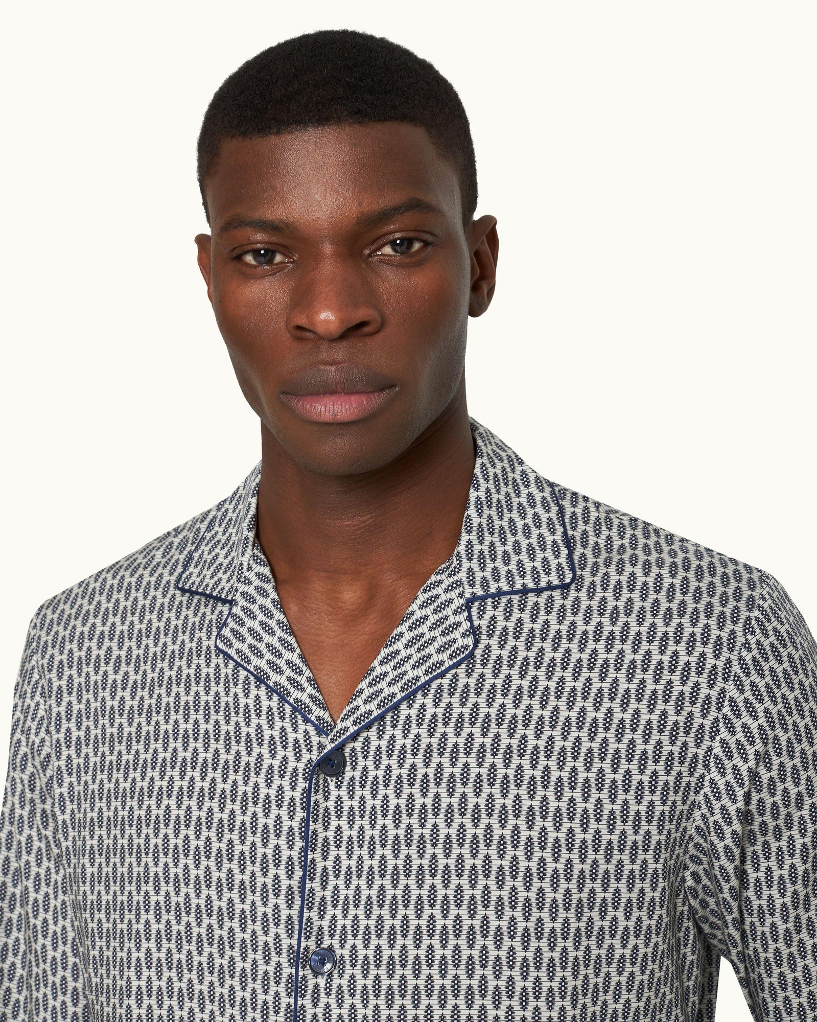 Perez Print Capri Collar Resort-Style Shirt Woven In Italy in Chai colour | Chai
