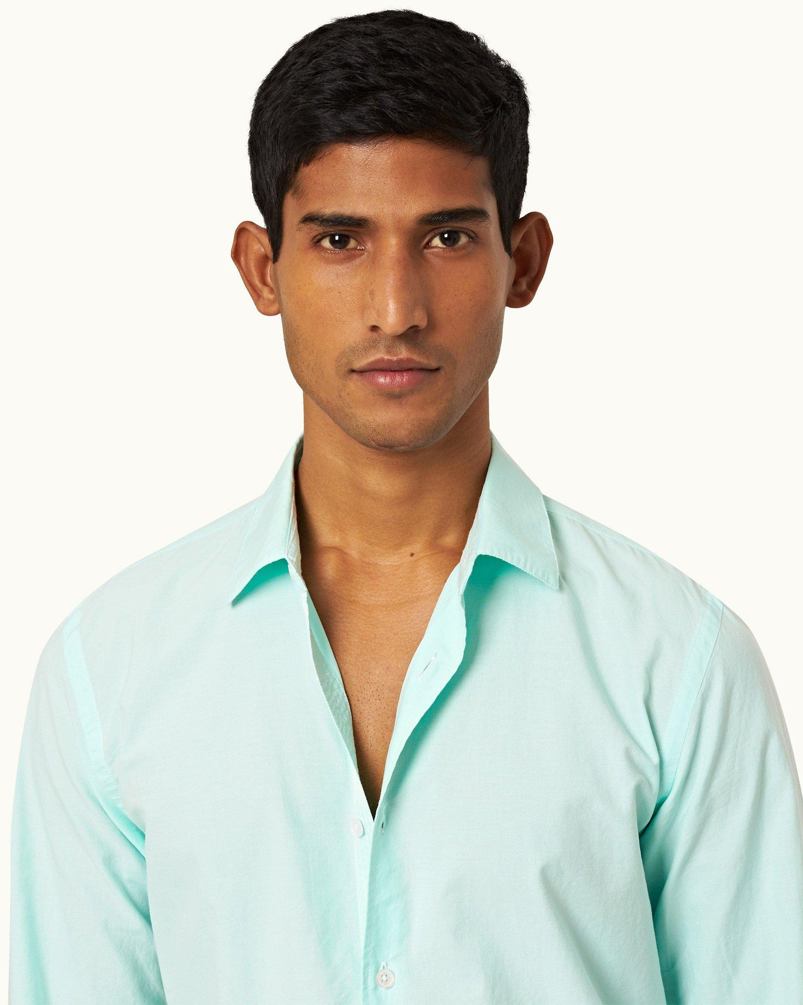 Clear Sky/White Tailored Fit Classic Collar Weft Cotton Shirt | Clear Sky/White