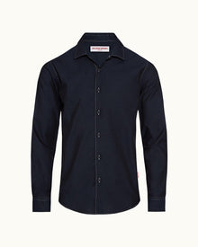 Navy/White Classic Collar Stitch End On End Shirt | Navy/White